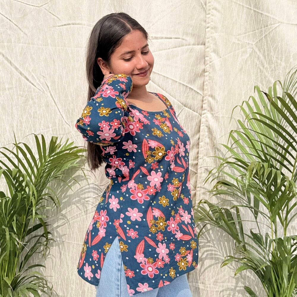 Gul E Bahar Floral Kurti - Round Neck Bell Sleeve