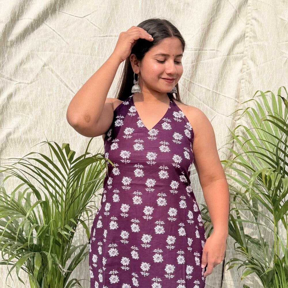 Jamuni Bahar - Elegant Purple Floral Halter Neck Kurti